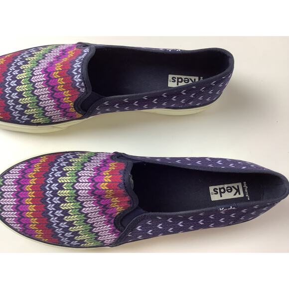 Keds Double Decker Fair Isle Canvas Rainbow Slip On Shoes Size 11W Navy - Picture 3 of 5